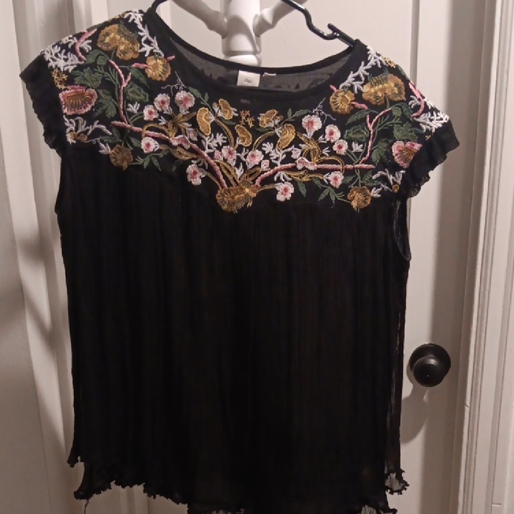 Embroidered Floral Black Women's Top